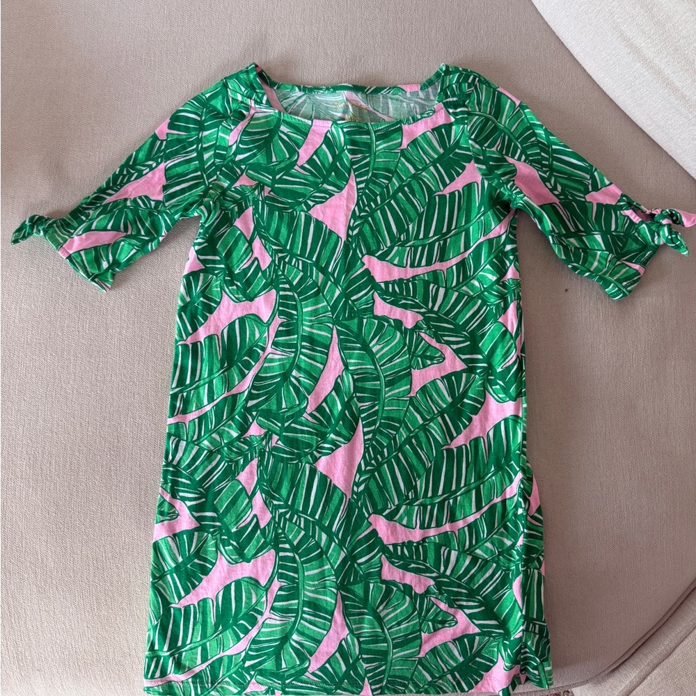 Lilly Pulitzer Green and Pink Leaf Kids Dress